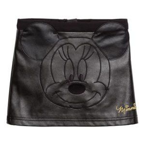 DISNEY x H&M Short Imitation Leather Minnie Mouse Black Skirt Girl's Size 6-7